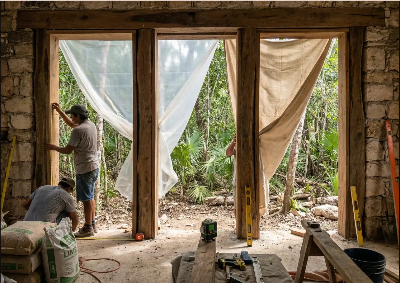 Interior con ventilación cruzada y selva al fondo